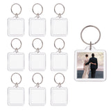 Acrylic Keychain, with Iron Split Key Rings, Square, Clear, 73mm, Pendants: 44x40x6mm