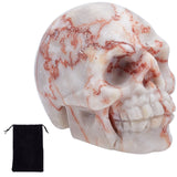 Halloween Natural Netstone Home Decorations, with Velvet Bag, Skull, 38~38.5x32~32.5x49~50mm, 1pc/bag
