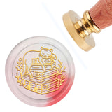 Brass Wax Seal Stamp with Handle, for DIY Scrapbooking, Cat Pattern, 3.5x1.18 inch(8.9x3cm)