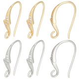 16Pcs 2 Colors Brass Micro Pave Clear Cubic Zirconia Earring Hooks, with Horizontal Loops, Lightning Bolt, Mixed Color, 15.5~20x3.5mm, Hole: 1.8mm, Pin: 0.8mm, 8Pcs/color