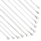 304 Stainless Steel Chain Necklaces, with Lobster Claw Clasps, Stainless Steel Color, 12strands/set