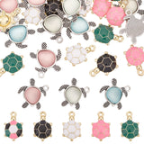 40Pcs 8 Style Alloy Pendants, with Imitation Acrylic Rhinestone Cabochons and Enamel, Turtle, Antique Silver & Golden, 19~21x12~20x4mm, Hole: 1~2mm, 5pcs/style