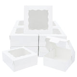 Bakery Box, with PVC Display Window, Cardboard Gift Packaging Boxes for Cookies, Small Cakes, Muffin, Square, White, 15x15x6.1cm, Window: 10.5x10.5cm