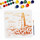 1Pc PET Hollow Out Drawing Painting Stencils, with 1Pc Art Paint Brushes, Lighthouse, Stencils: 300x300mm, Brushes: 16.9x0.5cm