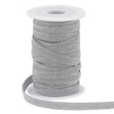 20 Yards Polyester Elastic Cords, with Glitter Powder, Flat, Silver, 10mm