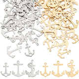 60Pcs 6 Style 304 Stainless Steel Charms, Laser Cut, Anchor, Golden & Stainless Steel Color, 15~18x11~13x1mm, Hole: 1.2~1.4mm, 10pcs/style