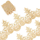 Sparkle Embroidery Flower Polyester Lace Trim, with Plastic Beads, for Costume Decoration, Gold, 9-1/8 inch(230mm)