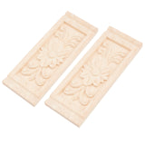 Natural Solid Wood Carved Onlay Applique Craft, Unpainted Onlay Furniture Home Decoration, Rectangle with Flower, BurlyWood, 160x60x9.5mm