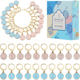 Flat Round with Number Alloy Enamel Pendant Stitch Markers, Crochet Leverback Hoop Charms, Locking Stitch Marker with Wine Glass Charm Ring, Mixed Color, 3cm, 2 color, 10pcs/color, 20pcs/box