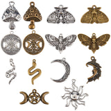 56PCS 14Style Tibetan Style Alloy Pendants, Mix Shapes, Mixed Color, 16~39x11~43x1.5~5mm, Hole: 1~3mm