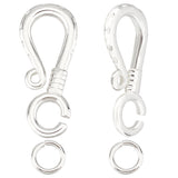 10Pcs Brass Hook Clasps, with 20Pcs Jump Rings, 925 Sterling Silver Plated, Hook Clasps: 19x8x2mm, Hole: 3mm, 10pcs