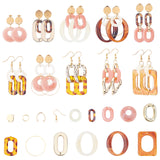 DIY Dangle Earring Making Kits, 6Pcs Flat Round & Rectangle Acrylic Pendants, 72Pcs Oval Acrylic & Plastic & Stainless Steel Linking Rings, Brass Earring Hooks & Jump Rings, Mixed Color, 98pcs/bag