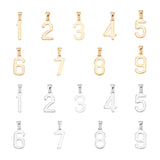 304 Stainless Steel Pendants, Number 0~9, Golden & Stainless Steel Color, 21x5~11x1.5mm, Hole: 6.5x3mm, 18pcs/box