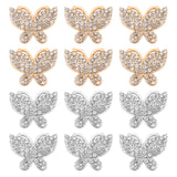 12 Sets 2 Colors Iron Shoe Buckle Clips, with Rhinestone, for Shoes Decoration, Butterfly, Mixed Color, 18.5x22.5x4.5mm, Hole: 2.5mm, 6sets/color