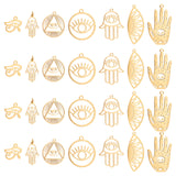 14Pcs 7 Style 201 Stainless Steel Pendants, Laser Cut, Hollow, Mixed Shapes, Golden, 12~35x13~24x1mm, hole: 1.5~3mm, 2pcs/style