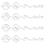 16Pcs 4 Styles 201 & 304 Stainless Steel Connector Charms, Ring & Wave & Flat Round & Massif, Stainless Steel Color, 6~29x7.5~21x1~2mm, Hole: 1.2~1.4mm, 4pcs/style
