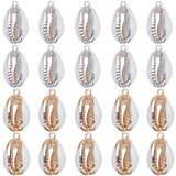 20Pcs 2 Colors Electroplated Natural Cowrie Shell Pendants, Shell Charm with Iron Findings, Platinum & Golden, 18~24x10~14x6~7mm, Hole: 1.5mm, 10pcs/color