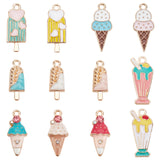 48Pcs 12 Style Alloy Enamel Pendants, Cadmium Free & Lead Free, Light Gold, Ice Cream, Mixed Color, 4pcs/style