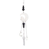 Natural Black Onyx Pendant Decorations, Hanging Suncatchers, with 201 Stainless Steel Pendants, for Home Decoration, Antique Silver & Stainless Steel Color, 236mm