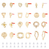 48Pcs 12 Style Alloy Stud Earring Findings, with Alloy & Steel Pins, with Loops & Holes & 100Pcs Plastic Ear Nuts, Trapezoid & Triangle & Ring & Flower & Flat Round, Light Gold, 12~26x6~20mm, Hole: 1~4mm, Pin: 0.7mm, 4Pcs/style