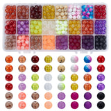 720Pcs 24 Style Round Transparent Frosted & Two-Color Baking Painted & Drawbench & Baking Painted Glass Beads, Mixed Color, 8~8.5mm, Hole: 1.3~1.6mm, 30pcs/style