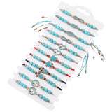 12Pcs 6 Styles Dyed Synthetic Turquoise Braided Bead Bracelets Set with Heart and Evil Eye, Stackable Gemstone Bracelet for Women, 7-7/8 inch(20cm), 2pcs/style