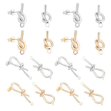 Brass Stud Earring Findings, with 316 Stainless Steel Pins, Loop and 16PCS Ear Nuts, Golden & Stainless Steel Color, Earring Findings: 8pairs/box