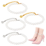 2 Pairs 2 Colors Women's Detachable ABS Plastic Imitation Pearl Beaded Shoe Laces for High Heels, Anti-Loose Anklets Shoelace Accessories, with Lobster Claw Clasp & Chain Extender, Platinum & Golden, 220mm, 1 pair/color