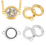 2Pcs 2 Colors Flat Round Titanium Steel Floating Lockets Connector Charms, with Glass, Memory Locket Links, Golden & Stainless Steel Color, 3.25x2.45x0.6cm, Hole: 4x3mm, Inner Diameter: 17.5mm, 1pc/color