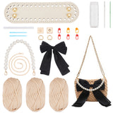 DIY Women's Bowknot Crossbody Bag Making Kits, including Thick Polyester Yarns, Imitation Leather Bag Bottoms, Plastic Bag Handles, Magnetic Clasp, Needle, PapayaWhip, 1.95~117.5x0.16~19.5x0.11~7.6cm