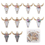 30Pcs 5 Colors Alloy Enamel Pendants, Golden, Cattle Head, Mixed Color, 21x21x2mm, Hole: 1.6mm, 6pcs/color