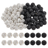 100Pcs 2 Colors Pave Disco Ball Beads, Polymer Clay Rhinestone Beads, Round, Black & White, PP13(1.9~2mm), 6 Rows Rhinestone, 10mm, Hole: 1.5mm, 50Pcs/color