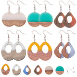 6 Pairs DIY Dangle Earring Making Kits, with Brass Earring Hooks, Teardrop & Flat Round Resin & Walnut Wood Pendants, Mixed Color, 28.5~37.5x27.5~28x2.5~4mm, Hole: 1.5mm