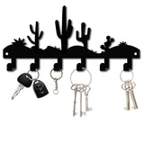 Iron Wall Mounted Hook Hangers, Decorative Organizer Rack with 6 Hooks, for Bag Clothes Key Scarf Hanging Holder, Cactus Pattern, Gunmetal, 13x27cm