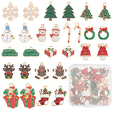 56Pcs 14 Style Christmas Style Alloy Enamel Pendants, Candy Cane & Snowman & Tree & Wreath & Snowflake, Mixed Color, 12.5~33x9~20x1~5mm, Hole: 1.6~3mm, 4pcs/style