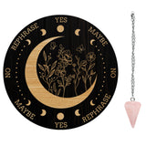 1Pc Cone/Spike/Pendulum Natural Rose Quartz Stone Pendants, 1Pc 304 Stainless Steel Cable Chain Necklaces, 1Pc PVC Custom Pendulum Board, Dowsing Divination Board, Moon Pattern, Board: 200x4mm