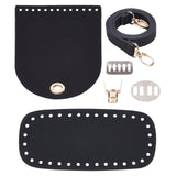 DIY Knitting Crochet, PU Leather Bag Bottom, Alloy/Iron Findings, for Handbag DIY Craft Shoulder Bags Accessories, Flat Round, Black, 170x150x3mm, Hole: 4.5mm