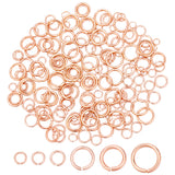 180Pcs 6 Styles Brass Jump Rings, Open Jump Ring, Round Ring, Rose Gold, 18 Gauge~24 Gauge, 3~8x0.5~1mm, Inner Diameter: 2~6mm, 30pcs/style