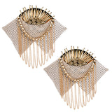 2Pcs Iron Fashion Tassel Epaulette, Detachable Punk Style Rivet Shoulder Badge, with Alloy & Felt Finding, Golden & Silver, 173x185x12mm