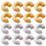 160Pcs 2 Style 304 Stainless Steel Crimp Beads Covers, Golden & Stainless Steel Color, 4.5~5x4.5x2~3mm, Hole: 2mm, 80pcs/style