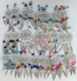 32Pcs 11 Style Tibetan Style Alloy Big Pendants, with Gemstone Beads and Lobster Claw Clasp, Woven Net/Web with Feather, Mixed Color, 85.5~95mm, 2pcs/color