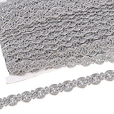 Filigree Corrugated Lace Ribbon, Wave Shape, for Clothing Accessories, Silver, 3/4 inch(18mm), about 19.69 Yards(18m)/Card