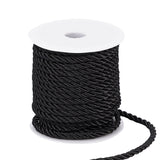 3-Ply Polyester Cord, with Spool, Twisted Rope, for DIY Cord Jewelry Findings, Black, 5mm, Spool: 82x83mm, about 18m/roll