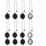 8Pcs 2 Styles Alloy Pendant Cabochon Settings, with Brass Chain Extender, Memorial Photo Pendants for Cap, with 12Pcs Oval Glass Cabochons, Electrophoresis Black, Tray: 25x18mm, 210~250mm, 4pcs/style