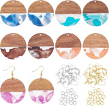 Two Tone Dangle Earrings DIY Making Kit, Including Transparent Resin & Walnut Wood Pendants, Flat Round, Brass Earring Hooks & Jump Rings, Mixed Color, pendants: 10pcs/set