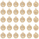 Brass Charms, for Religion, Nickel Free, Flat Round with Saint Benedict Medal, Real 18K Gold Plated, 13x10.5x1.5mm, Hole: 1mm, 30pcs/box