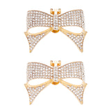 Alloy Rhinestone Shoe Decorations, Detachable Shoe Buckle Clips, with Iron Findings, Bowknot, Golden, 36x53x11.5mm, 2pcs/box