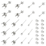 80Pcs 4 Style 304 Stainless Steel Stud Earring Settings, Prong Earring Settings, with 80Pcs Ear Nuts, Stainless Steel Color, 2~8mm, Pin: 0.8mm, Fit for 2~8mm Rhinestone