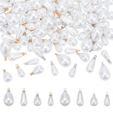 64Pcs 8 Style ABS Plastic Imitation Pearl Pendants, with Brass Finding, Teardrop Charm, Mixed Color, 12.5~17x5.5~9.5mm, Hole: 1.5~1.6mm, 8pcs/style