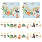 Alloy Enamel & Acrylic Pendant Stitch Markers, Crochet Leverback Hoop Charms, Locking Stitch Marker with Wine Glass Charm Ring, Cat/Rabbit/Fox, Mixed Color, 2.9~5cm, 12 style, 1pc/style, 12pcs/set